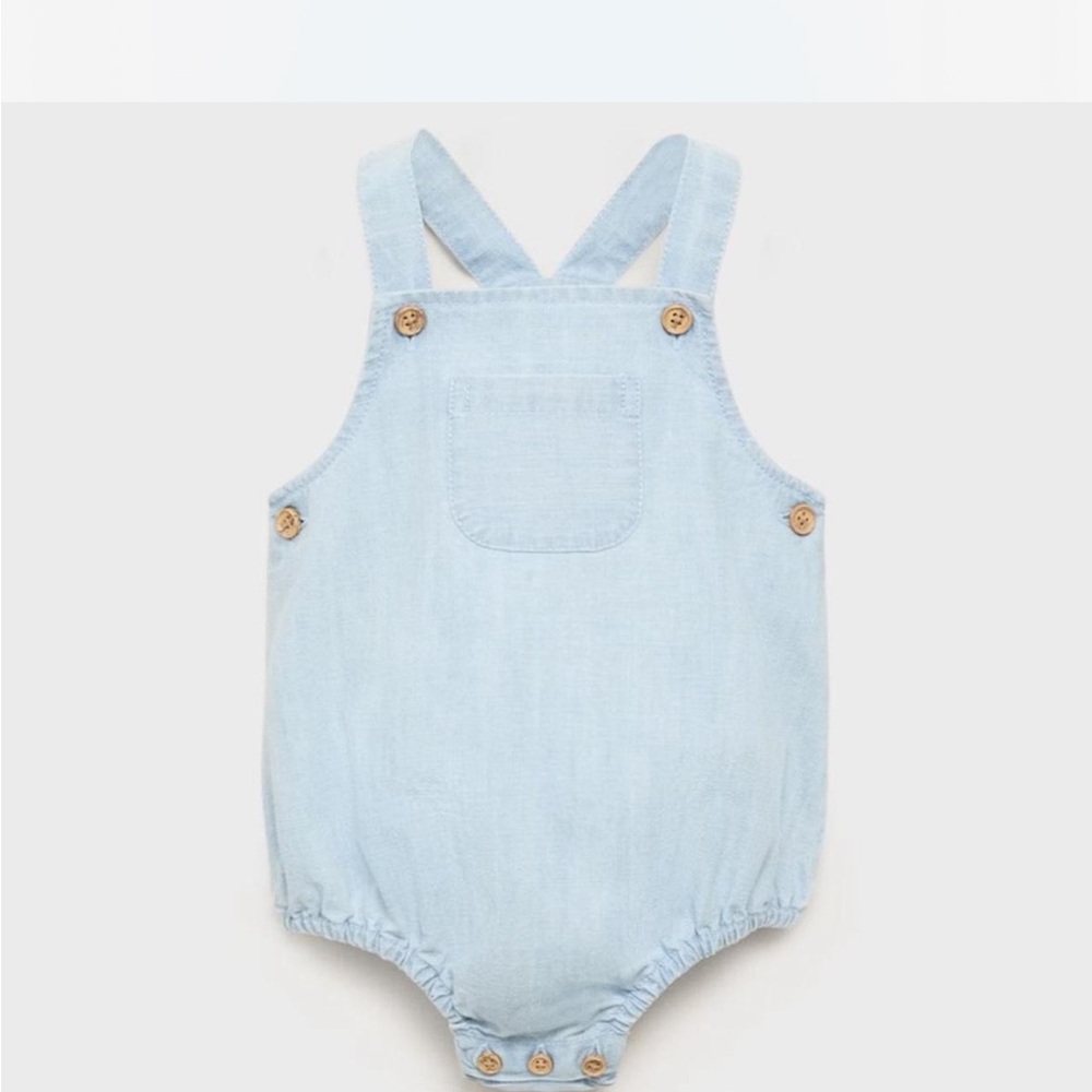 MANGO Light Blue Baby Romper with Button Details